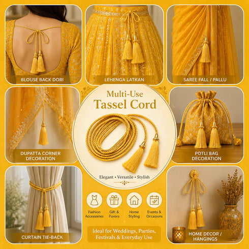 Yellow Tassel with Cord Rope Pack of 2 for Saree, Blouse, Dupatta & Lehenga | Craft Shop India