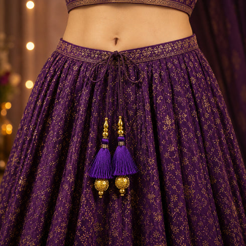 Purple Silk Hanging Tassels with Golden Cutdana Beads for Saree Pallu, Blouse, Lehenga, Dupatta, DIY Art & Craft Decoration | Pack of 10 | Craft Shop India