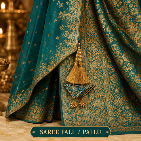 Turquoise Blue Embroidered Triangle Potli Latkan Tassel Set of 2 for Saree, Blouse & Lehenga | Craft Shop India