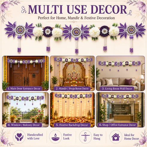 Puple Lotus Toran Bandhanwar for Door Entrance | 40 Inch | Handmade Floral Door Hanging | Craft Shop India