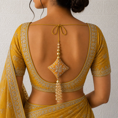 Yellow Handmade Ethnic Gotapatti Latkan Tassel Set of 2 for Saree, Blouse & Lehenga | Craft Shop India