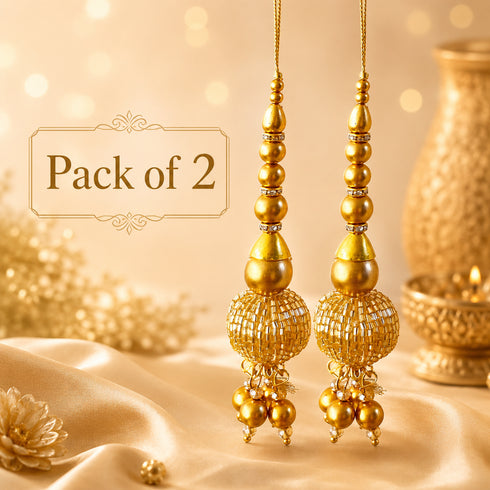 Golden Handmade Ethnic Cutdana Latkan Tassel Set of 2 for Saree Pallu, Blouse, Suits, Dupatta, Lehenga Decor & DIY Art & Crafts | Craft Shop India
