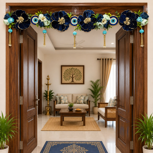 Blue Evil Eye Bandhanwar Toran for Home Door Entrance | 40 Inch Handmade Decorative Door Hanging for Home, Mandir & Festive Décor | Craft Shop India