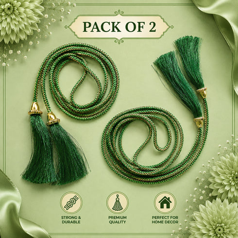Green Tassel with Cord Rope Pack of 2 for Saree Pallu, Blouse & Lehenga | Craft Shop India