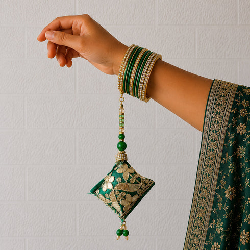 Green Handmade Ethnic Gotapatti Latkan Tassel Set of 2 for Saree, Blouse & Lehenga | Craft Shop India