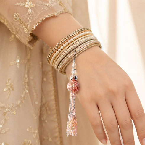 Rose Gold Handmade Ethnic Cutdana Latkan Tassel Set of 2 for Saree, Blouse & Lehenga | Craft Shop India