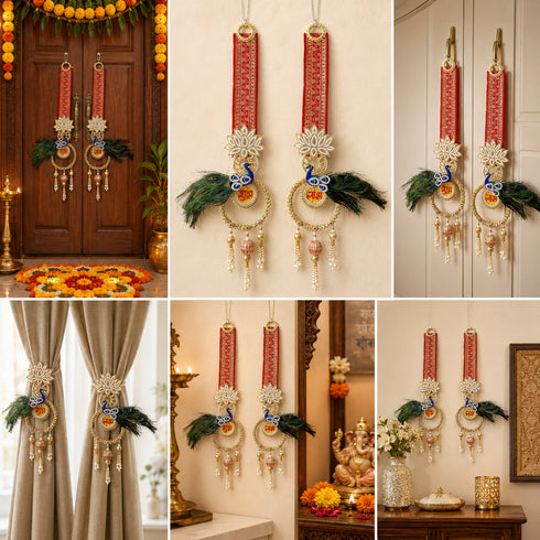 Peacock Pichwai Lotus Door Entrance Hanging for Home & Wall Décor | Traditional Decorative Hanging | Pack of 2 | Craft Shop India