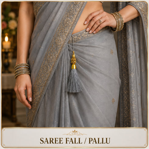 Grey Silk Thread Tassel Latkan with Golden Bead Cluster for Suit, Kurti, Gown, Saree, Blouse, Dupatta, Lehenga, Jewelry Making & DIY Art & Craft | Pack of 10 | Craft Shop India