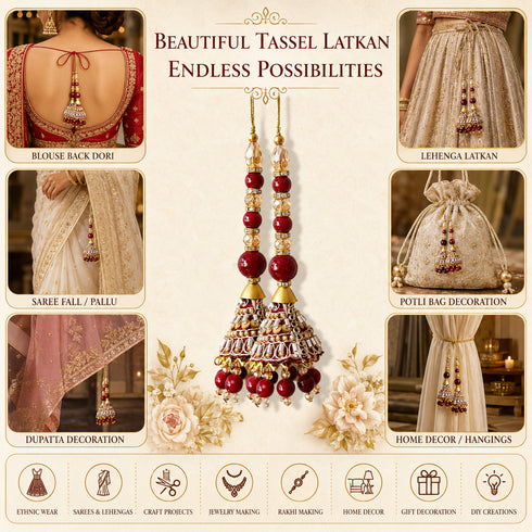 Maroon Ethnic Nalki Cone Latkan Tassel Pack of 2 for Saree, Blouse & Lehenga | Craft Shop India
