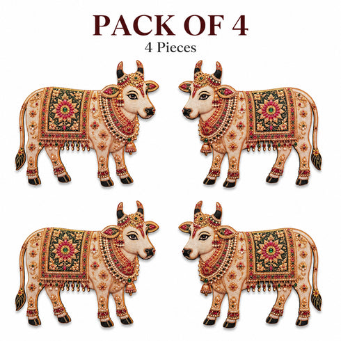 Kamdhenu Cow Printed MDF Cutout Pack of 4 | 6 Inch | DIY Decoration, Toran & Bandhanwar | Craft Shop India