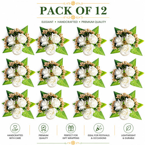 White Handmade Artificial 3 Flowers & Pollen Bunch Pack of 6 & 12 | Trousseau Packing | Craft Shop India