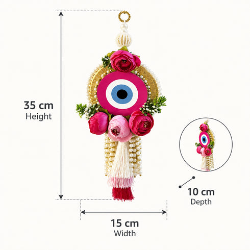 Pink Handmade Floral Evil Eye Door Hanging Pair with Pearl Beads & Tassels | Home & Mandir Decor | Craft Shop India