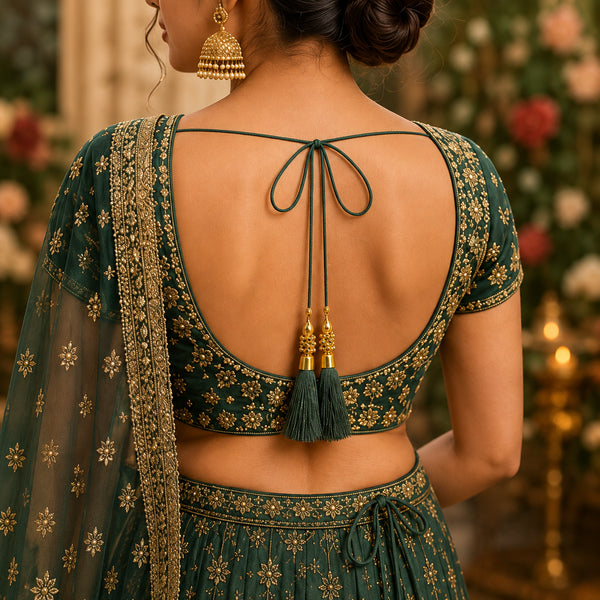 Dark Green Silk Thread Tassel Latkan with Golden Bead Cluster for Suit, Kurti, Gown, Saree, Blouse, Dupatta, Lehenga, Jewelry Making & DIY Art & Craft | Pack of 10 | Craft Shop India
