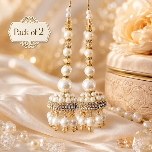 Ivory Pearl Single Jhumki Handmade Latkan Tassel Set of 2 for Saree, Blouse & Lehenga | Craft Shop India