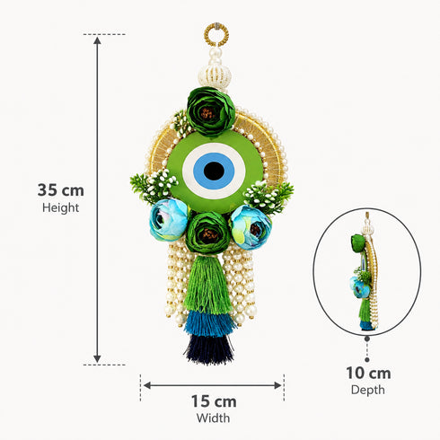 Green Handmade Floral Evil Eye Door Hanging Pair with Pearl Beads & Tassels | Home Decor | Craft Shop India