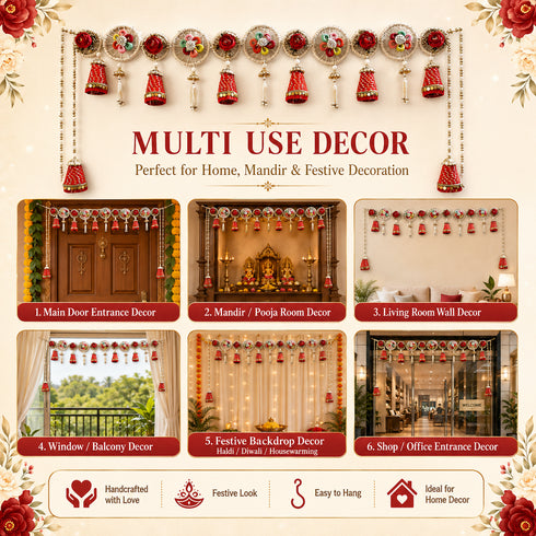 Red Rose Cone Toran Bandhanwar for Door Entrance | 40 Inch | Handmade Floral Door Hanging | Craft Shop India