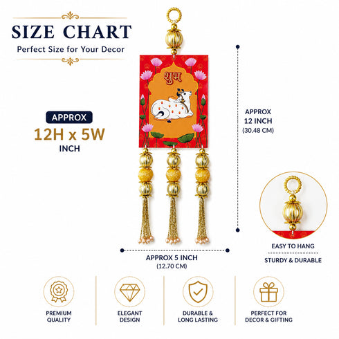 Orange Pichwai Cow Shubh Labh Tassels Hanging Pair for Home Decoration | Craft Shop India