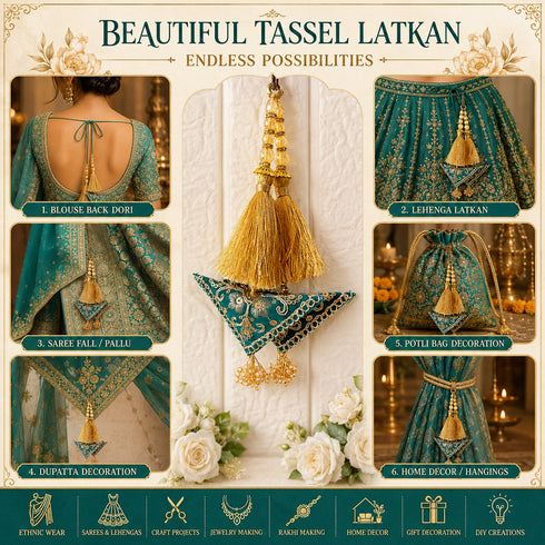 Turquoise Blue Embroidered Triangle Potli Latkan Tassel Set of 2 for Saree, Blouse & Lehenga | Craft Shop India