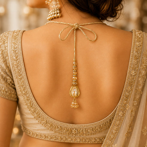 Golden Handmade Crystal Beaded Latkan Pair for Saree, Blouse & Lehenga | Craft Shop India