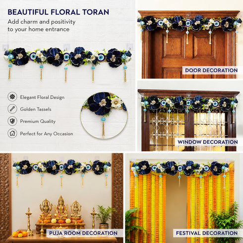 Blue Evil Eye Bandhanwar Toran 40 Inch for Home Door Entrance | Craft Shop India