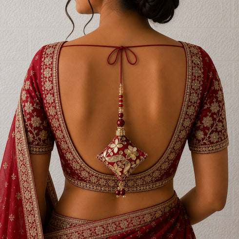 Red Handmade Ethnic Gotapatti Latkan Tassel Set of 2 for Saree, Blouse & Lehenga | Craft Shop India