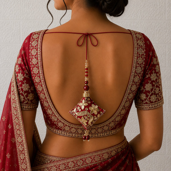 Red Handmade Ethnic Gotapatti Latkan Tassel Set of 2 for Saree, Blouse & Lehenga | Craft Shop India