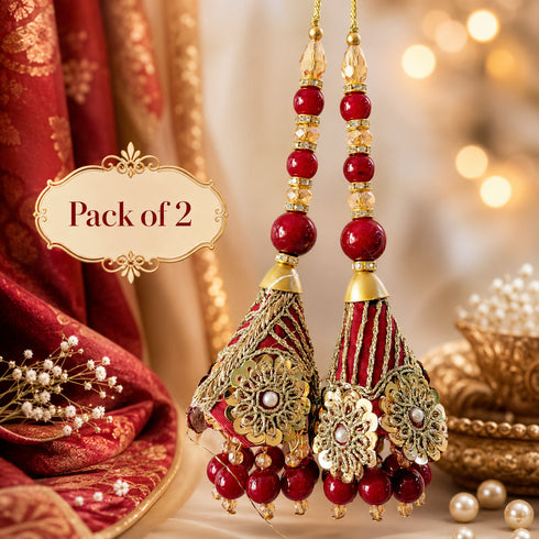 Maroon Ethnic Nalki Cone Latkan Tassel Pack of 2 for Saree, Blouse & Lehenga | Craft Shop India