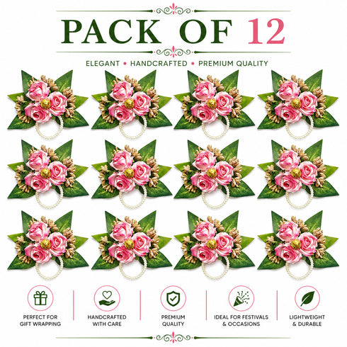 Pink Handmade Artificial 3 Flowers & Pollen Bunch Pack of 6 & 12 | Trousseau Packing | Craft Shop India