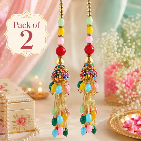 Ethnic Multicolor Glass Beads Latkan Tassel Pack of 2 for Saree Pallu, Blouse, Suits, Dupatta & Lehenga | Craft Shop India