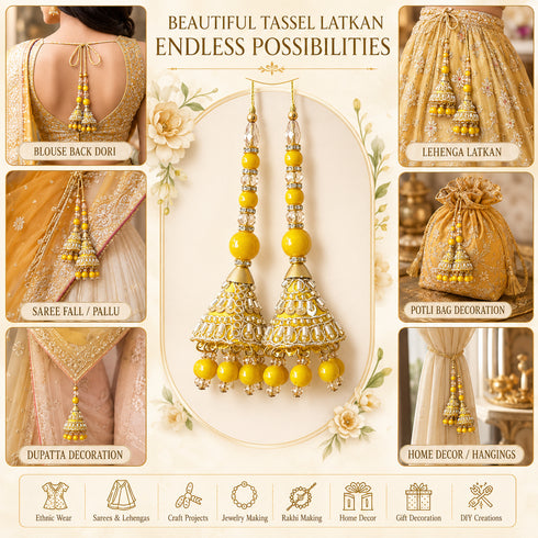 Yellow Ethnic Nalki Cone Latkan Tassel Pack of 2 for Saree, Blouse & Lehenga | Craft Shop India