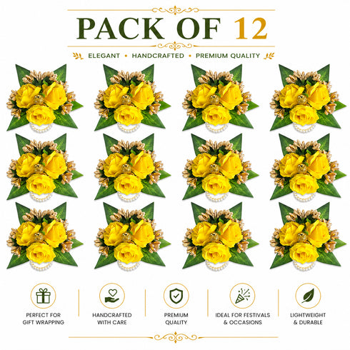 Yellow Handmade Artificial 3 Flowers & Pollen Bunch Pack of 6 & 12 | Trousseau Packing | Craft Shop India