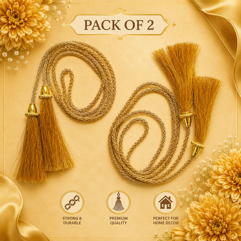 Golden Tassel with Cord Rope Pack of 2 for Saree Pallu, Blouse & Lehenga | Craft Shop India