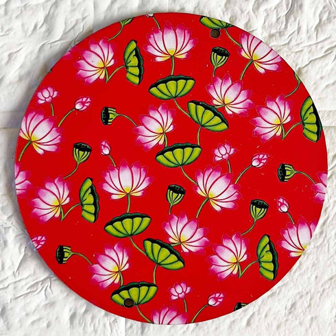 Red Pichwai Lotus Round Cutout Pack of 10 | Wall Hanging Decoration | Craft Shop India