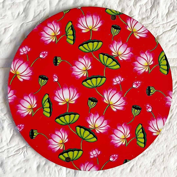 Red Pichwai Lotus Round Cutout Pack of 10 | Wall Hanging Decoration | Craft Shop India