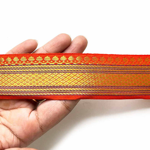 Orange & Golden Zari Color Weaving Border 1.5 Inch- ( 5 mtr )
