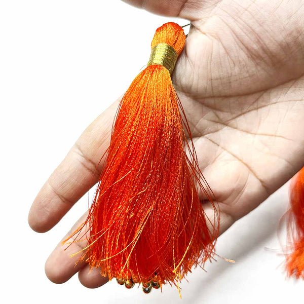 Big Size Orange Color Golden Beads Hanging | Tassels Pack Of 6 | craft shop india | india craft shop | shop carft india | india craft shop | carft shop india