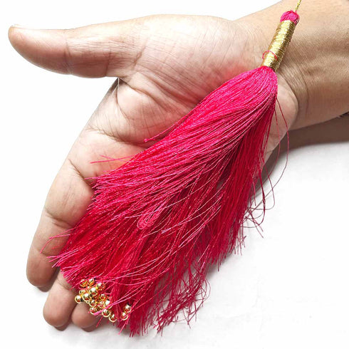 Big Size Rani Pink Color Golden Beads Hanging/Tassels Pack Of 6