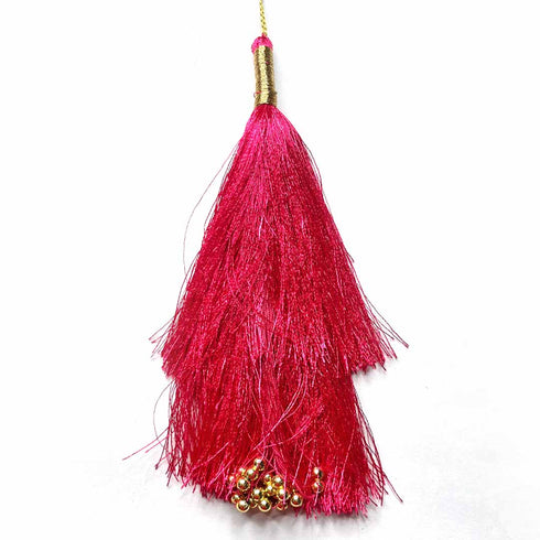 Big Size Rani Pink Color Golden Beads Hanging/Tassels Pack Of 6