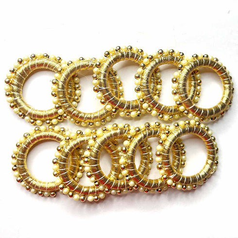 2 Inches Golden Color Gota & Beads Ring Pack Of 10