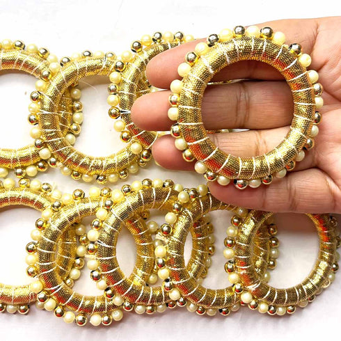 2 Inches Golden Color Gota & Beads Ring Pack Of 10
