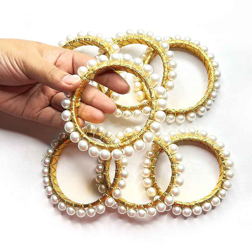 3 Inches Big Size Pearl Beads Golden Color Ring Set Of 6