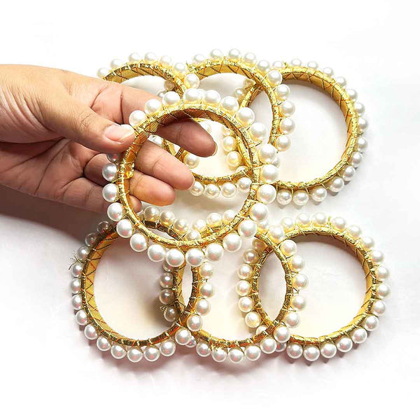 Rajasthani gota work | 3 Inches Big Size Pearl Beads Golden Color Ring | Set Of 6 | Wedding Decoration | Traditional Art | Dress Making | DIY | Jawellry Making Material | craft shop india | india craft shop | carft shop |