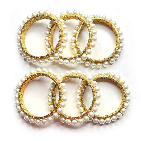 3 Inches Big Size Pearl Beads Golden Color Ring Set Of 6