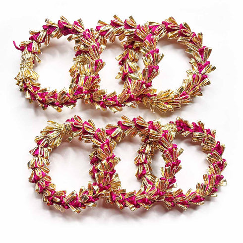 3 Inches Rani Pink & Golden Gota Ring Set Of 6
