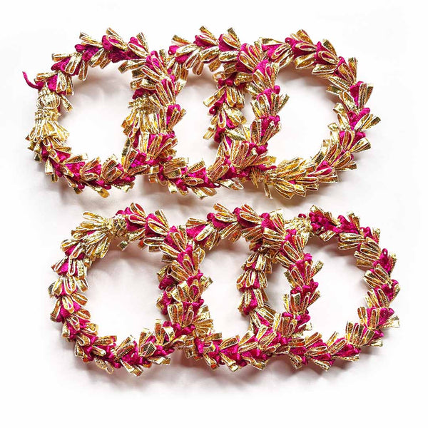3 Inches Rani Pink & Golden Gota Ring Set Of 6 | rani pink | rajasthani gota