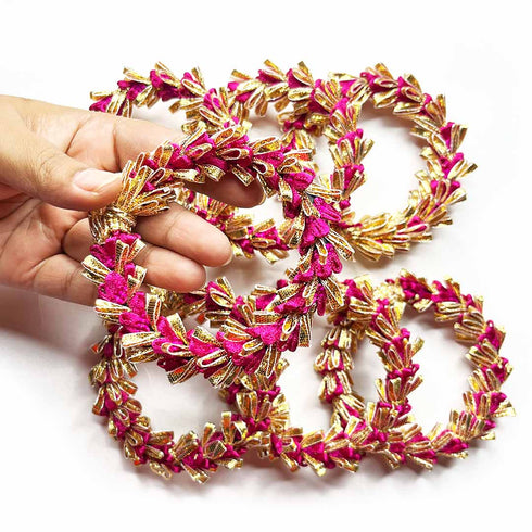 3 Inches Rani Pink & Golden Gota Ring Set Of 6