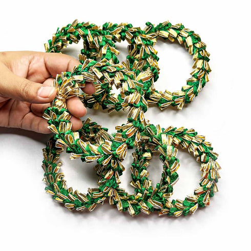 3 Inches Bottle Green & Golden Gota Ring Set Of 6