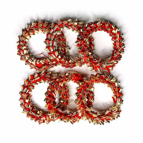 3 Inches Red & Golden Gota Ring Set Of 6