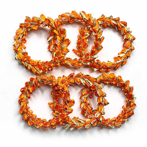 3 Inches Orange & Golden Gota Ring Set Of 6