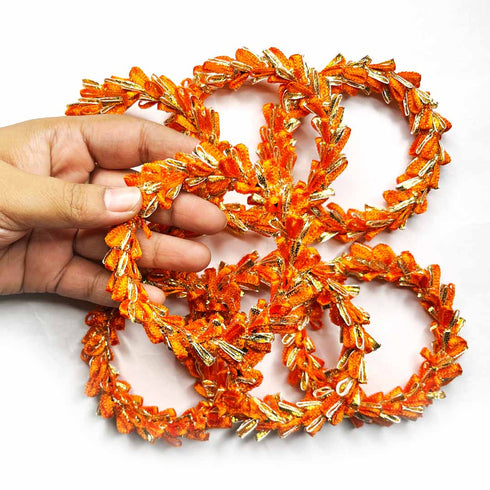 3 Inches Orange & Golden Gota Ring Set Of 6